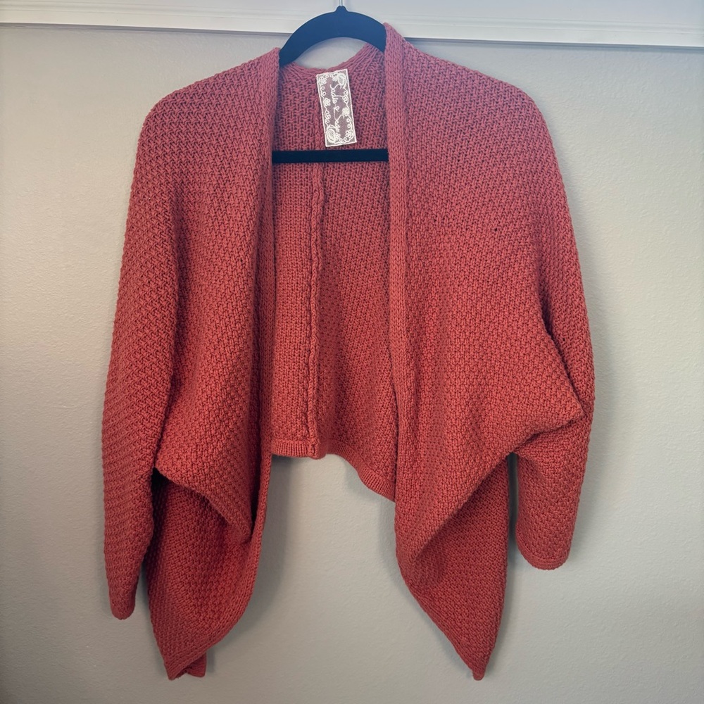 Sadie & Sage Rust Orange Open Front Drape Cardigan Sweater Women’s M‎ Knit Boho